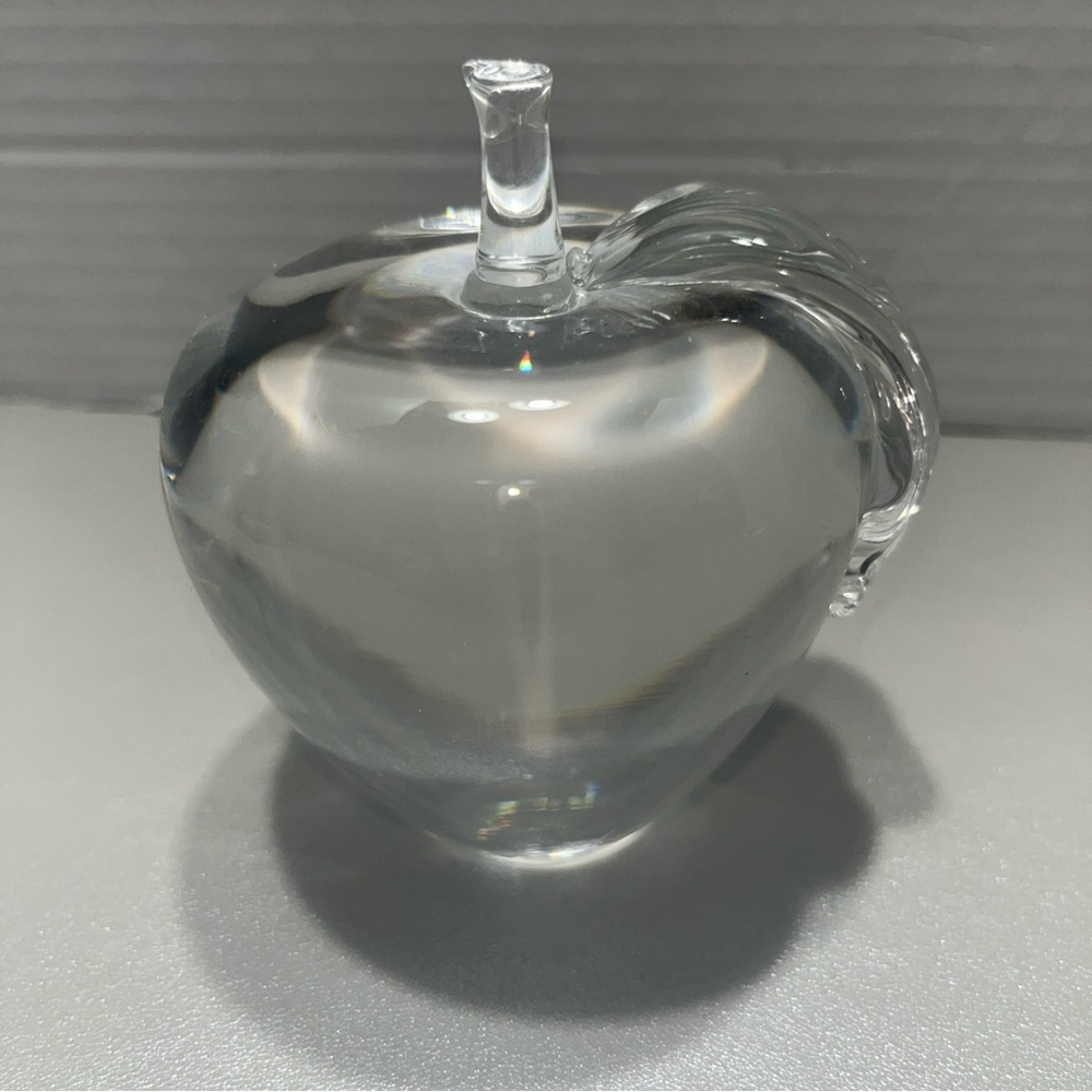 Vintage Art Clear Glass Paperweight 3” Globe Orb Apple Teacher Appreciation
